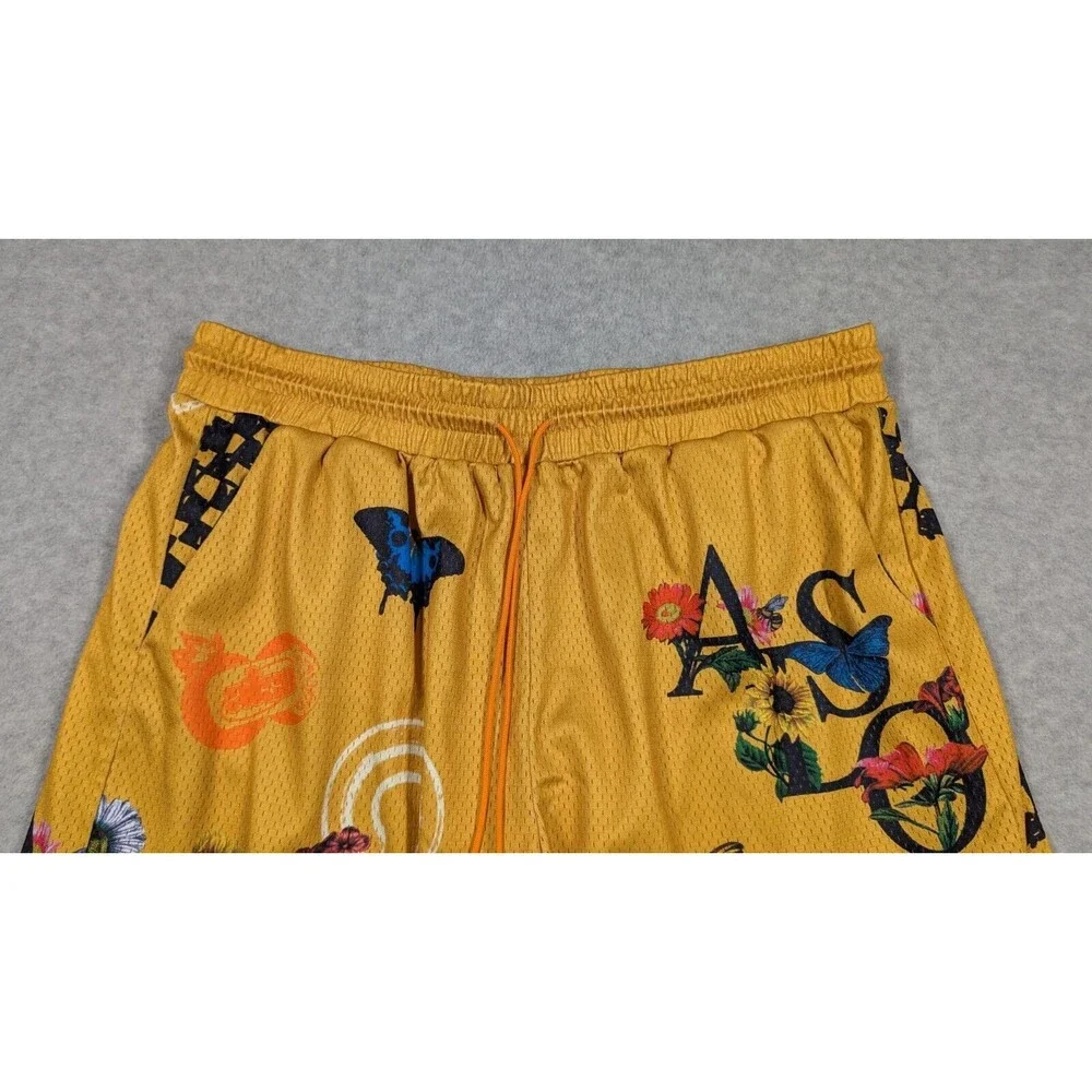 Almost Someday Men Shorts XL Floral Art Mesh Drawstring Retro Relax Fit‎